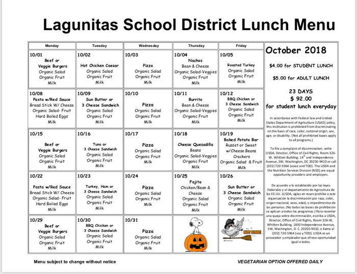 October lunch menu